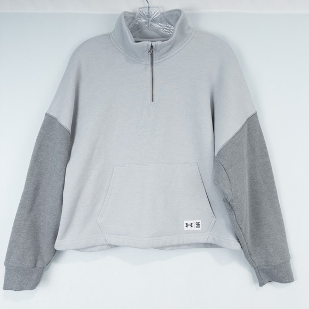 Under Armour Playback Oversized 1/4 Zip Fleece Womens Medium Gray Mock Neck Boxy